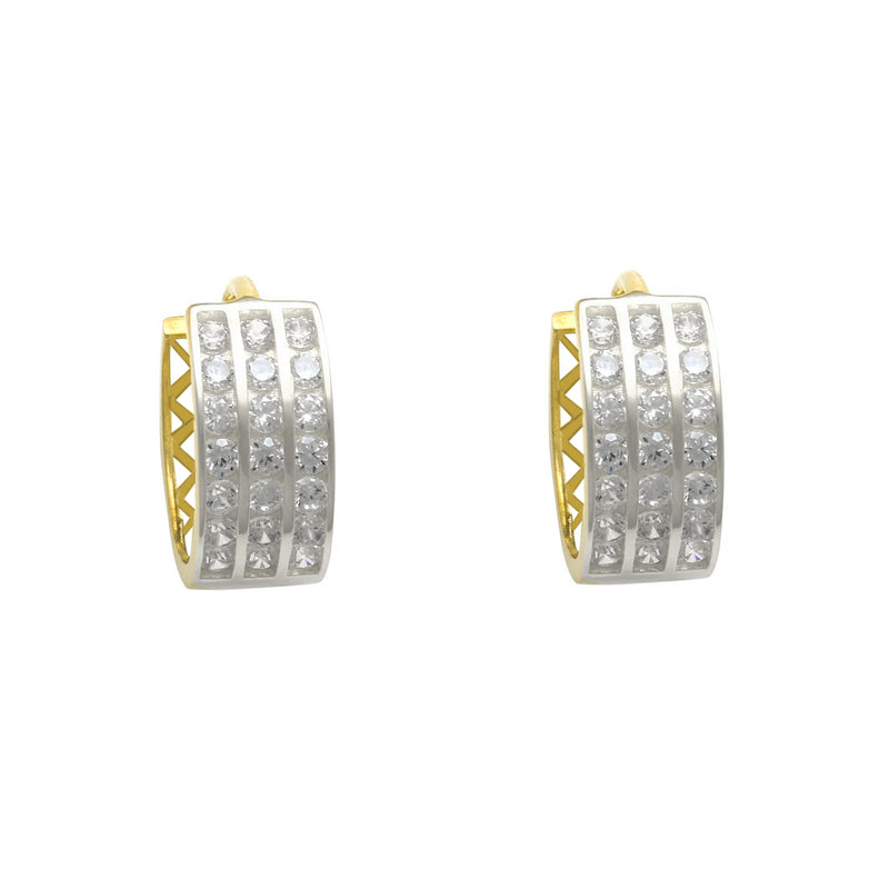 Zirconia 3-Row Huggie Earrings (14K) Popular Jewelry New York