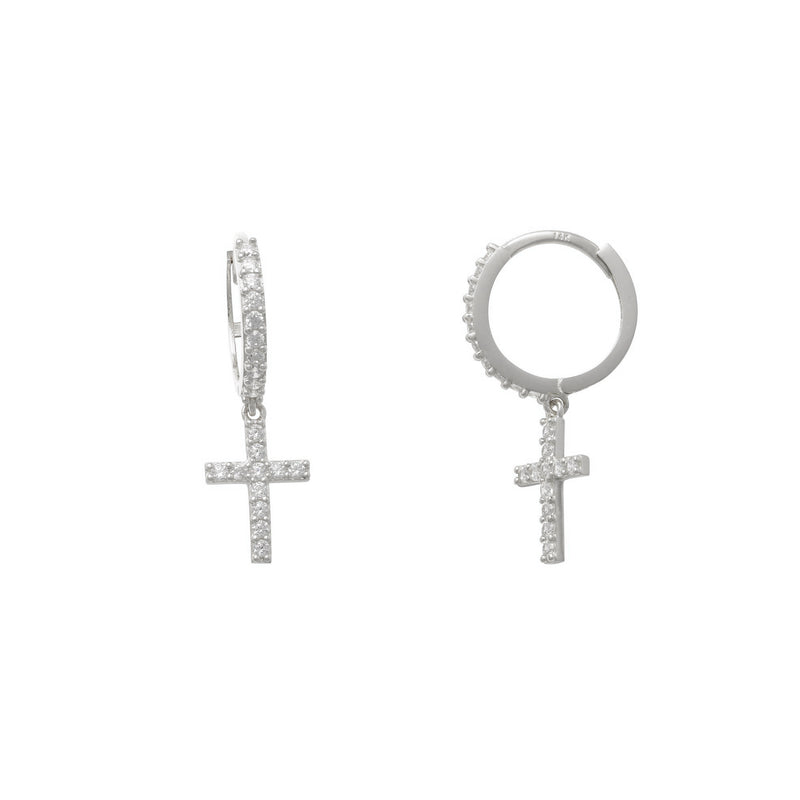 Zirconia Cross Huggie Earrings (14K) Popular Jewelry New York