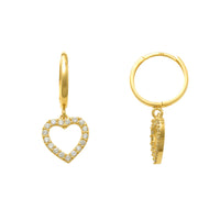 Zirconia Open Heart Drop Earrings (14K) Popular Jewelry NY