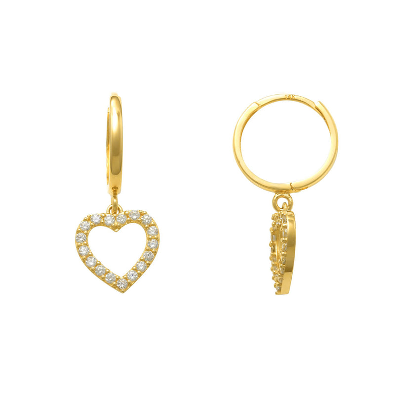 Zirconia Open Heart Drop Earrings (14K) Popular Jewelry New York