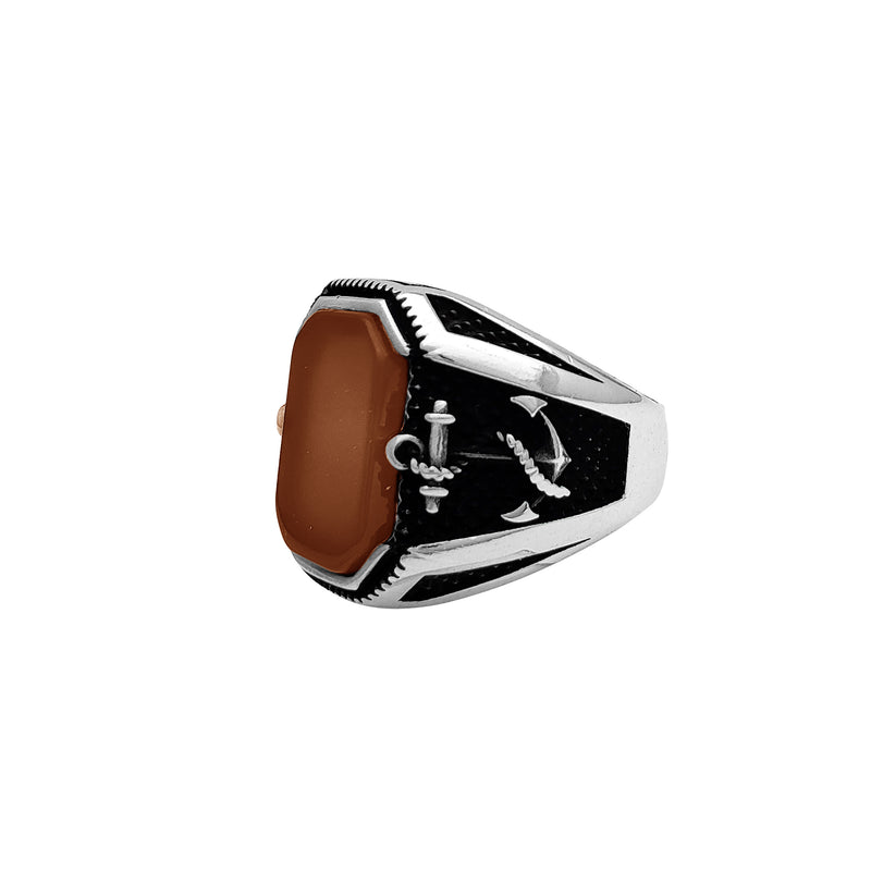 Mahogany Stone Color Antique-Finish Men's Ring (Silver) Popular Jewelry New York