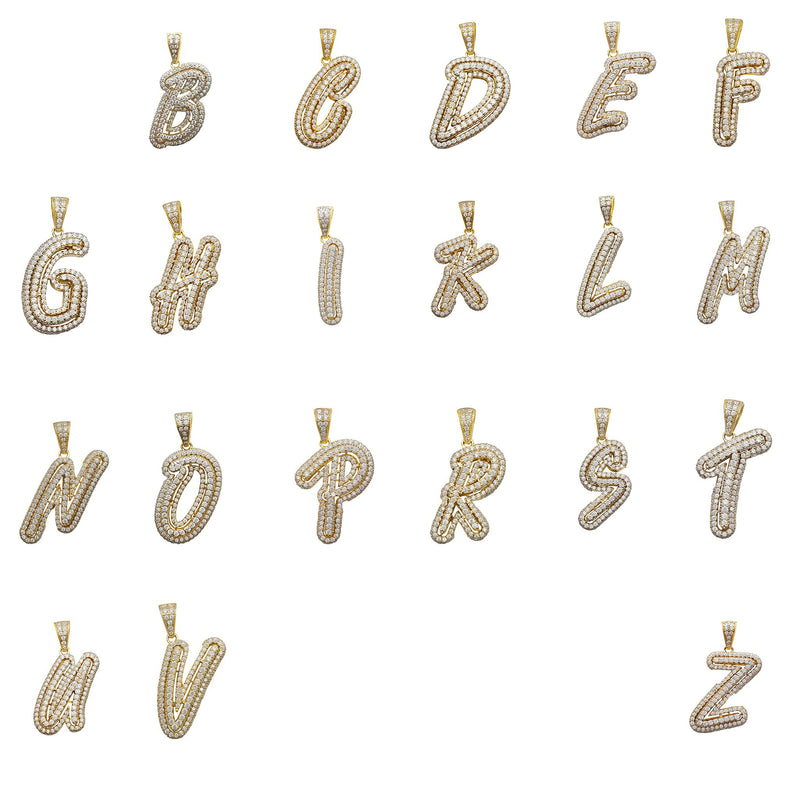 Cubic Zirconia Script Initial Letter Pendant (14K)