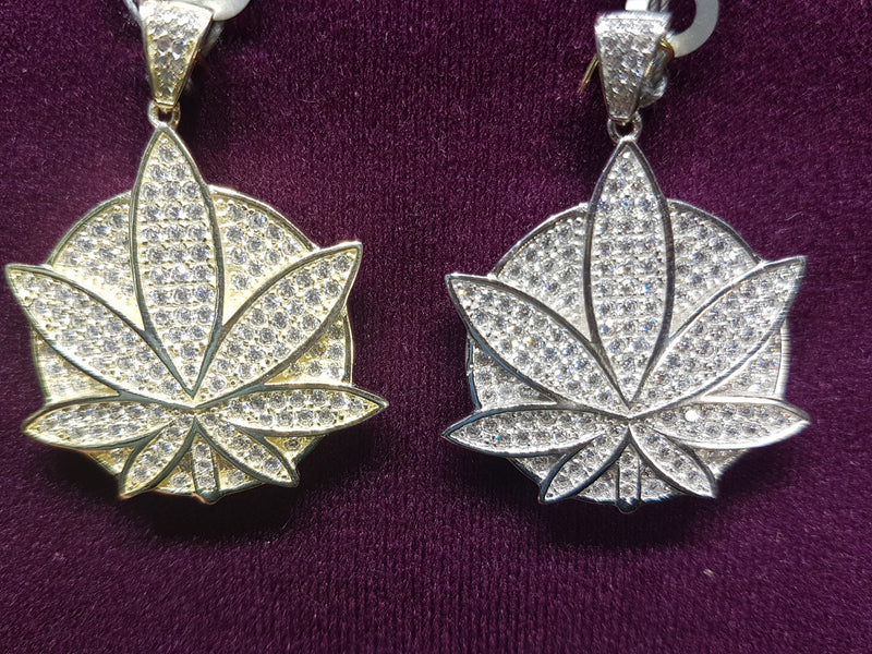 Iced-Out Marijuana Leaf Pendant Silver - Lucky Diamond 恆福珠寶金行 New York City 169 Canal Street 10013 Jewelry store Playboi Charlie Chinatown @luckydiamondny 2124311180