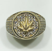 Marijuana Leaf Ring 10K 14K micropave cubic zirconia signet - Popular Jewelry