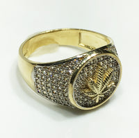 Marijuana Leaf Ring 10K 14K micropave cubic zirconia signet - Popular Jewelry