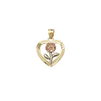 Halo Heart Shape Long Stem Rose Pendant (14K)