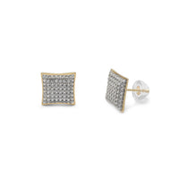 Micro Pave Puffy Square Stud Earring (14K) [Medium Size] Popular Jewelry New York