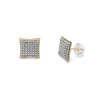 Micro Pave Puffy Square Stud Earring (14K) [Large Size] Popular Jewelry New York