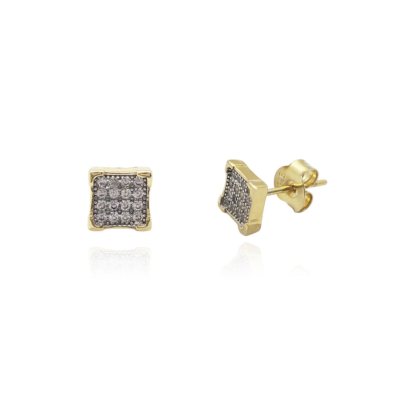 Micro Pave Square panel CZ Stud Earrings (Silver) Popular Jewelry New York