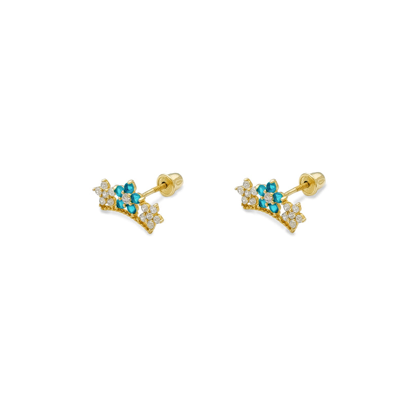 Milgrain Flowers Blue Cyan CZ Stud Earrings (14K) Popular Jewelry New York