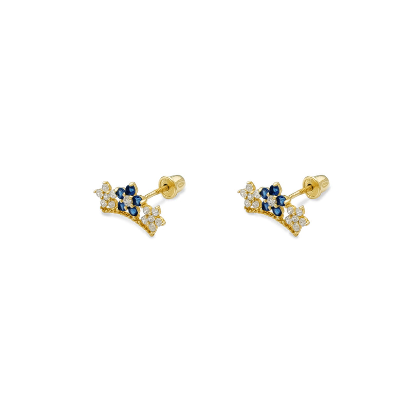 Milgrain Flowers Dark Blue CZ Stud Earrings (14K) Popular Jewelry New York