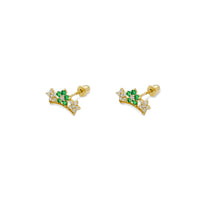 Milgrain Flowers Green CZ Stud Earrings (14K) Popular Jewelry New York