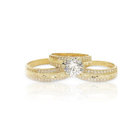 Milgrain Pave Setting Diamond-Cut Three Piece-Set Ring (14K) Popular Jewelry New York