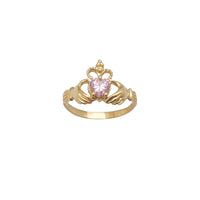 Milgrained Crown Pink Stone Set Claddagh gredzens (14K) Popular Jewelry NY