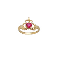 Milgrained Crown Red Stone Set Claddagh Ring (14K) Popular Jewelry NY