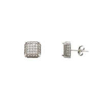 Mphete za White Gold Milgrained Iced-Out Square Stud (14K) Popular Jewelry New York