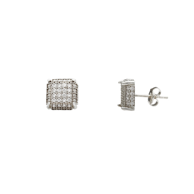 White Gold Milgrained Iced-Out Square Stud Earrings (14K) Popular Jewelry New York