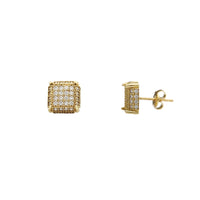 Yellow Gold Milgrained Iced-Out Square Stud Earrings (14K) Popular Jewelry New York