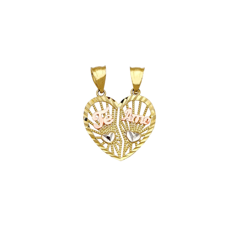 Milgrained Outlined Partable Te Amo Heart Pendant (14K) Popular Jewelry New York