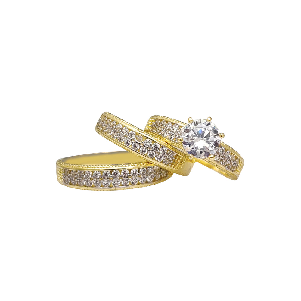 Milgrained Two-Row Pave Three-Piece-Set Rings (14K) Popular Jewelry New York