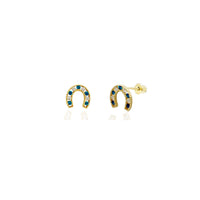 Mini Horseshoe Stud CZ Earrings (14K) 14 Karat Yellow Gold, Popular Jewelry New York