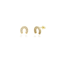 Mini Horseshoe Stud CZ Earrings (14K) 14 Karat Yellow Gold, Popular Jewelry New York