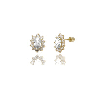 Mini Marquise Flower CZ Stud Earrings (14K) 14 Karat Yellow Gold, Popular Jewelry New York