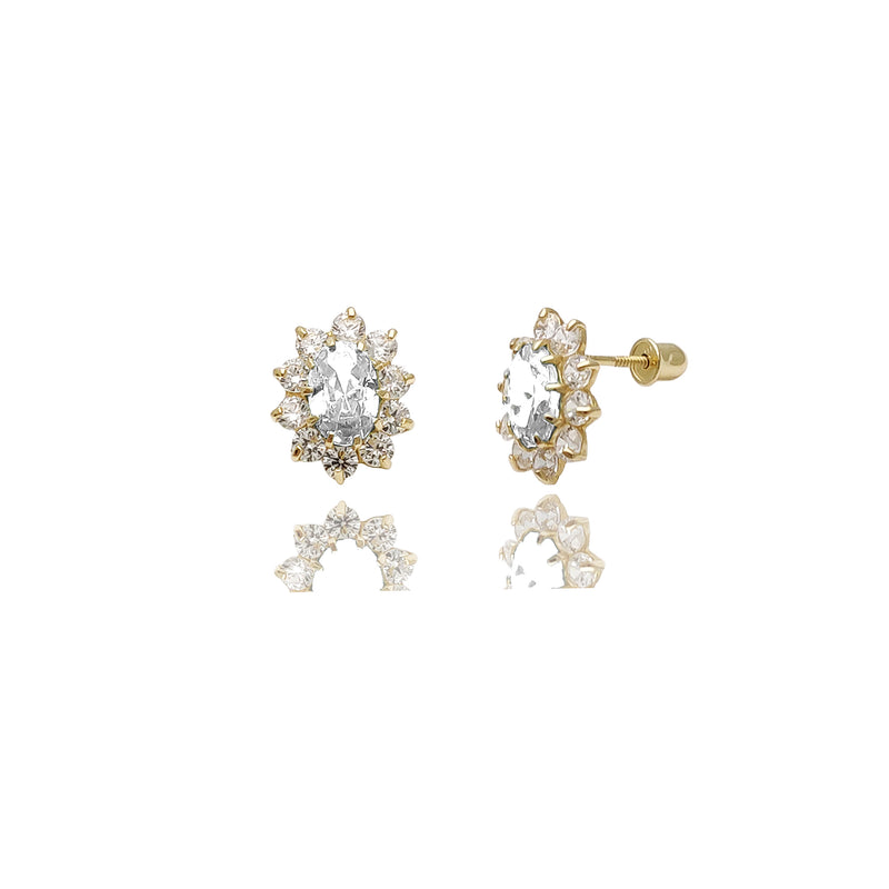 Mini Marquise Flower CZ Stud Earrings (14K) 14 Karat Yellow Gold, Popular Jewelry New York