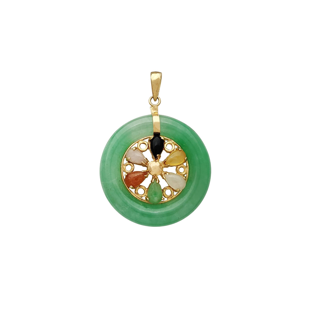 Multi-Color Flower Halo Jade Pendant (14K) Popular Jewelry New York