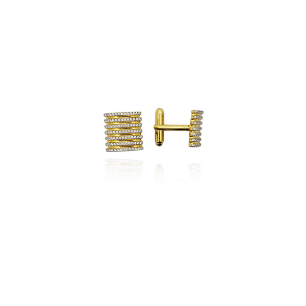 Multi-Golden Stripe CZ Cuff Link (Silver) New York Popular Jewelry