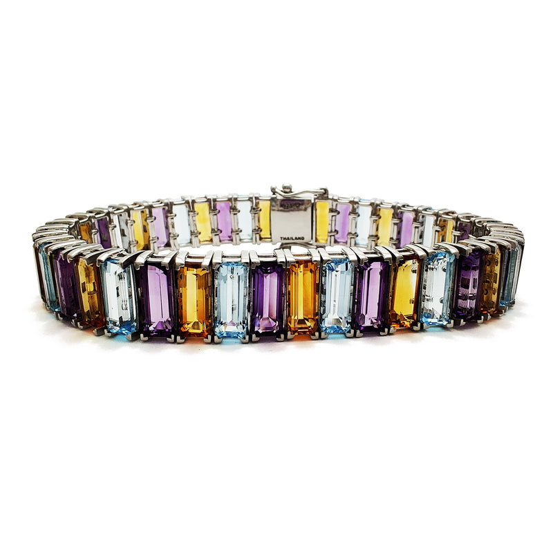 Multicolor Baguettes Zirconia Tennis Bracelet (Silver) Popular Jewelry New York