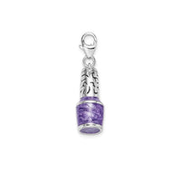 3-D Enameled Purple Nail Polish Bottle Charm (Silver)
