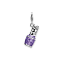 3-D Enameled Purple Nail Polish Bottle Charm (Silver)