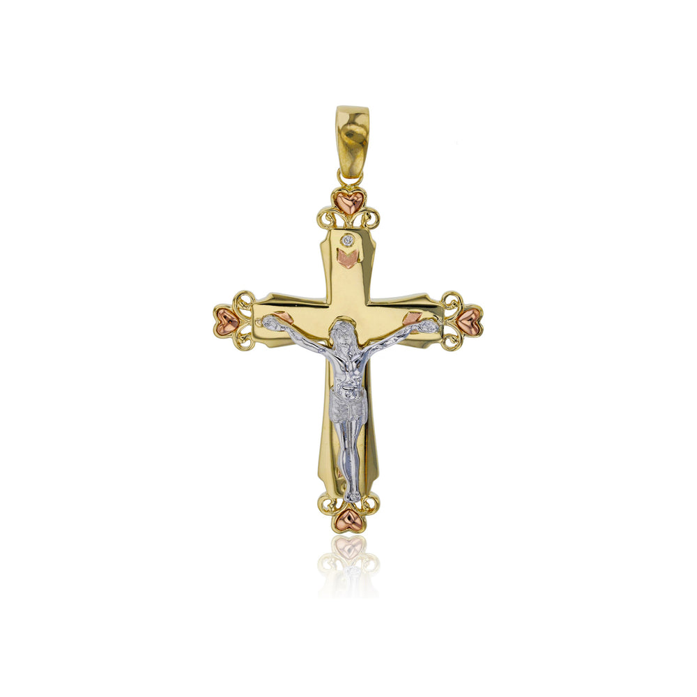 Tricolor Jesus Cross Pendant (14K)