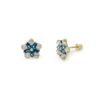 Navy Blue Star Flower Stud CZ Earrings (14K) Popular Jewelry New York