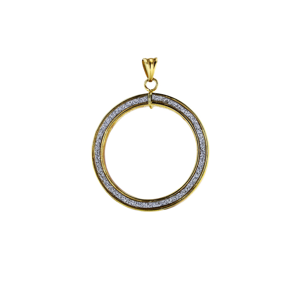 Yellow Gold Glitter Open Circle Dangling Pendant (14K)