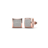 Rose Gold Diamond Square Dome Stud Earrings (14K)