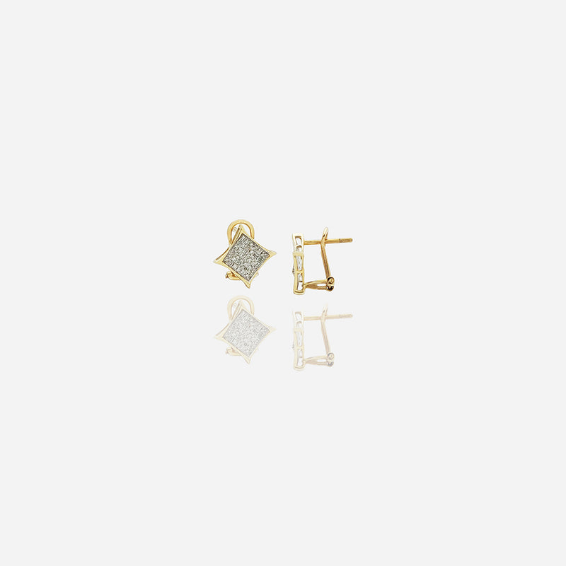 Diamond Concave Square Stud Earrings (14K)