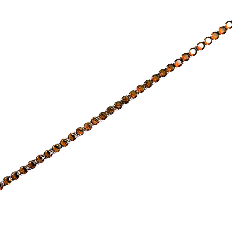 Cubic Zirconia Orange Stone Tennis Design Bracelet (Silver)