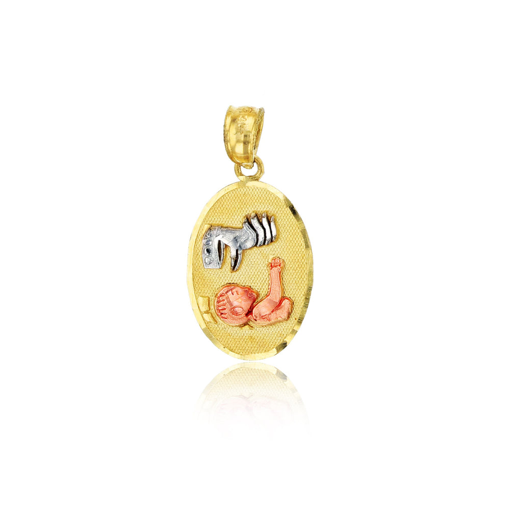Tricolor Baby Jesus & Hand Dangling Oval Pendant (14K)