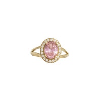 Split Shank Oval Halo Pink Zirconia Ring (14K)