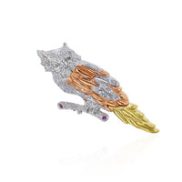 Tri-Color Owl CZ pendant (14K)
