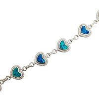 Opal Linked Hearts Bracelet (Silver)