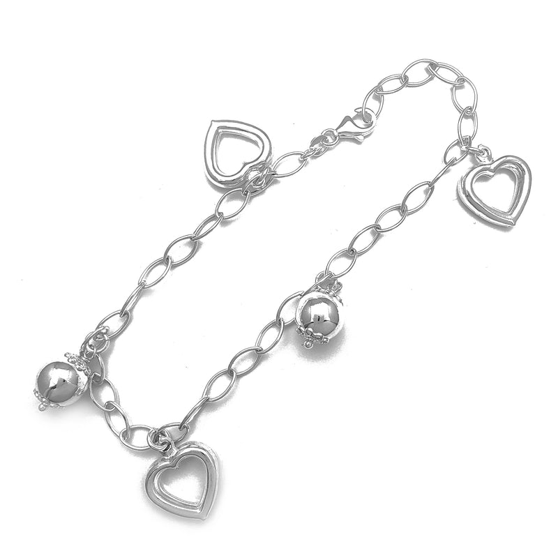 Open Puffy Heart Charms Anklet (Silver)