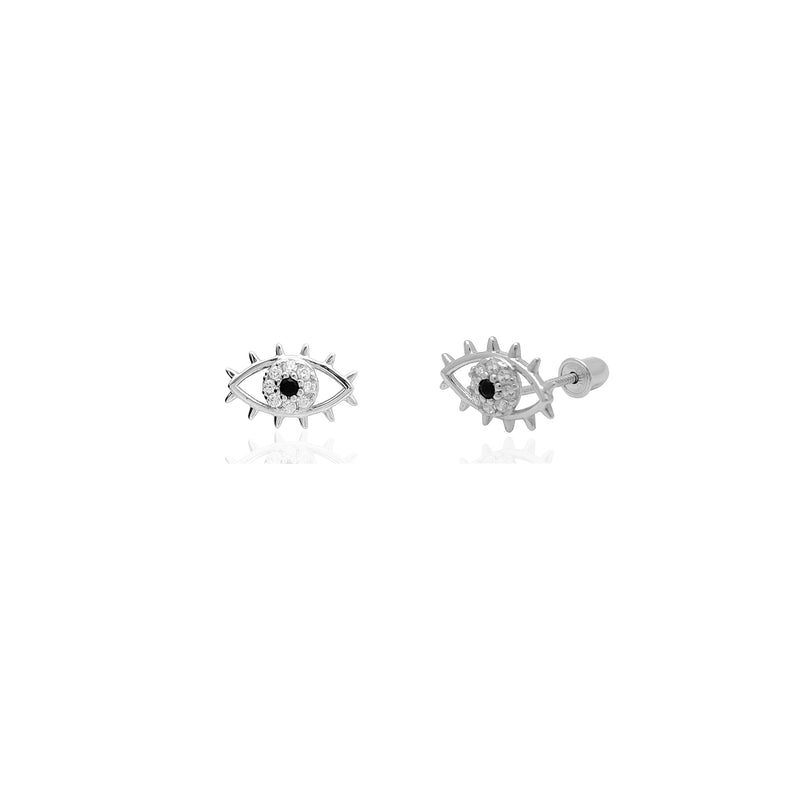 Outline Evil Eye CZ Stud Earrings (14K) 14 Karat White Gold, Popular Jewelry New York