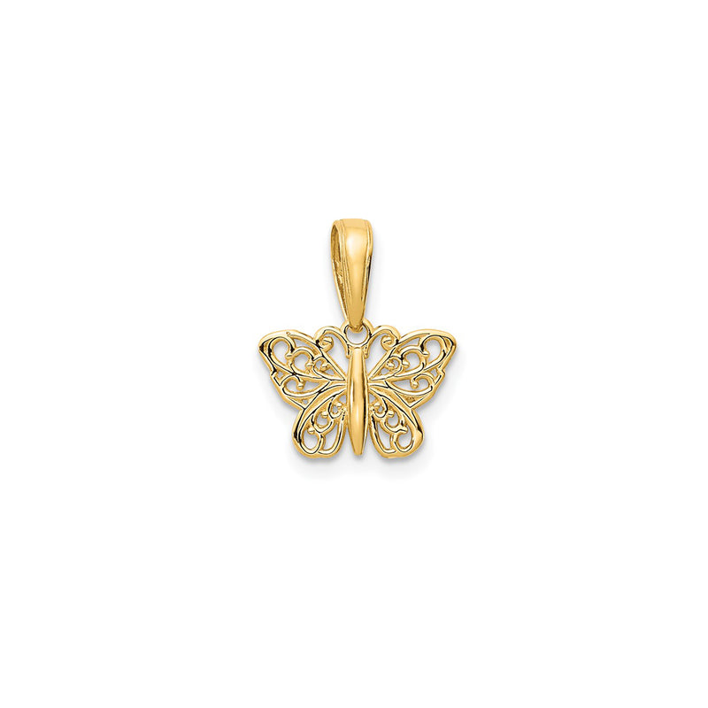 Miniature Dainty Outlined Filigree Butterfly Pendant (14K)