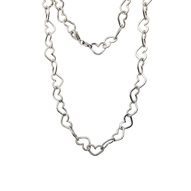 Outlined Hearts Link Necklace (Silver)