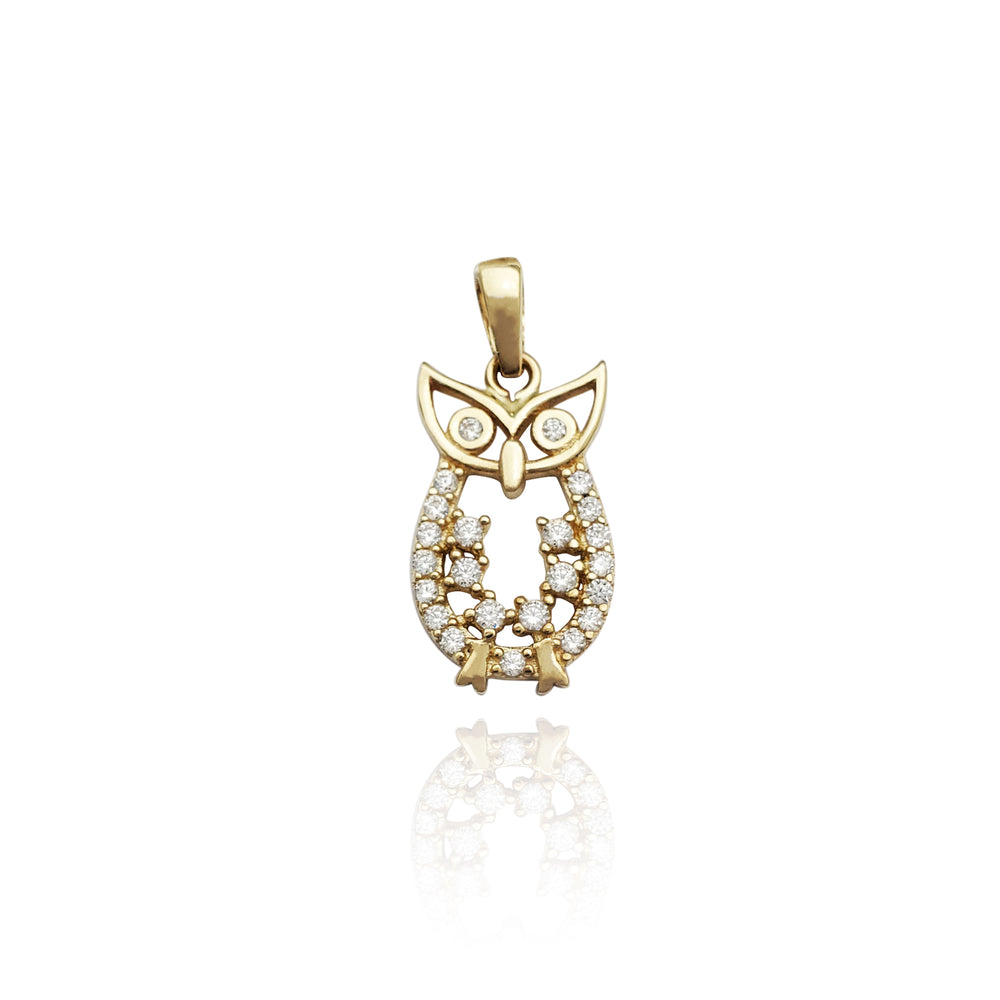 Outlined Owl CZ Pendant (14K)