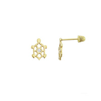 Outlined Turtle CZ Stud Earrings (14K)