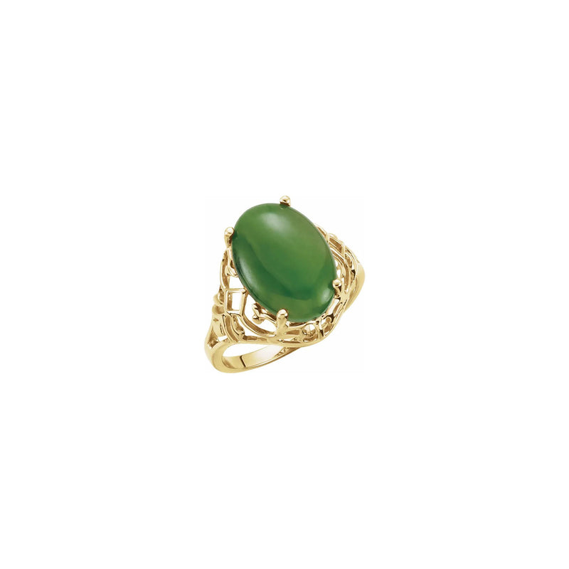 Oval Nephrite Jade Openwork Ring (14K) main - Popular Jewelry - New York